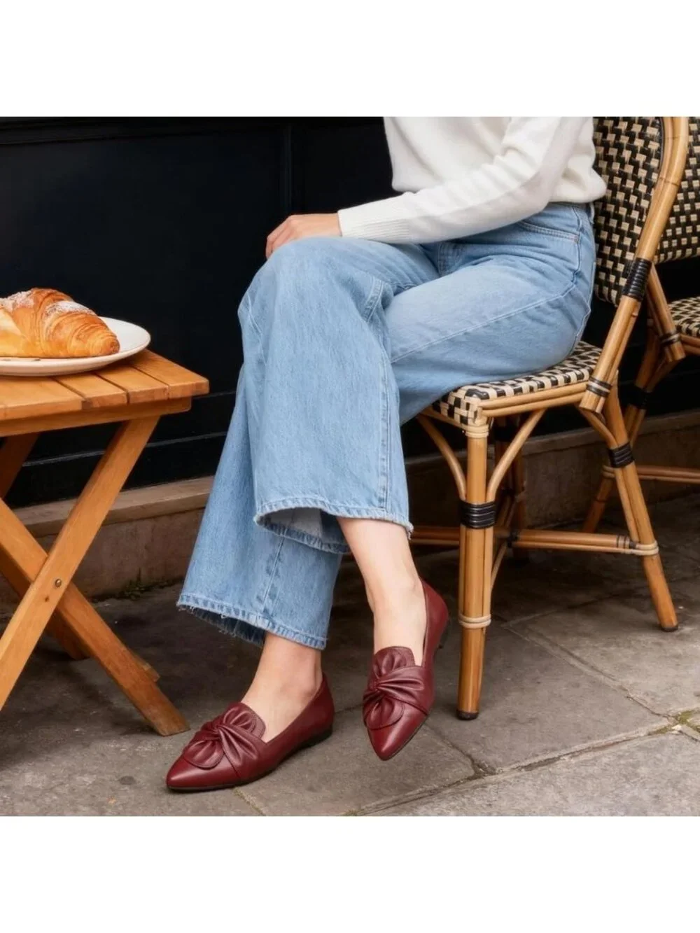 Women's Red Soft PU Leather Pointed Toe Ballet Flat Non-Slip Rubber Sole Shoes